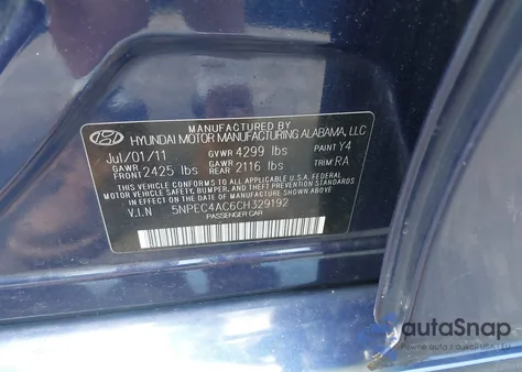 2012 Hyundai Sonata Se z USA, uszkodzony, nr VIN 5NPEC4AC6CH329192